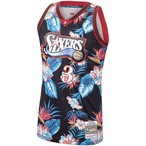 Allen Iverson Philadelphia 7ers Mitchell & Ness Floral Fashion  Hardwood Classics Swingman Jersey – Black