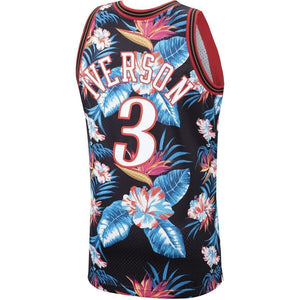 Allen Iverson Philadelphia 7ers Mitchell & Ness Floral Fashion  Hardwood Classics Swingman Jersey – Black